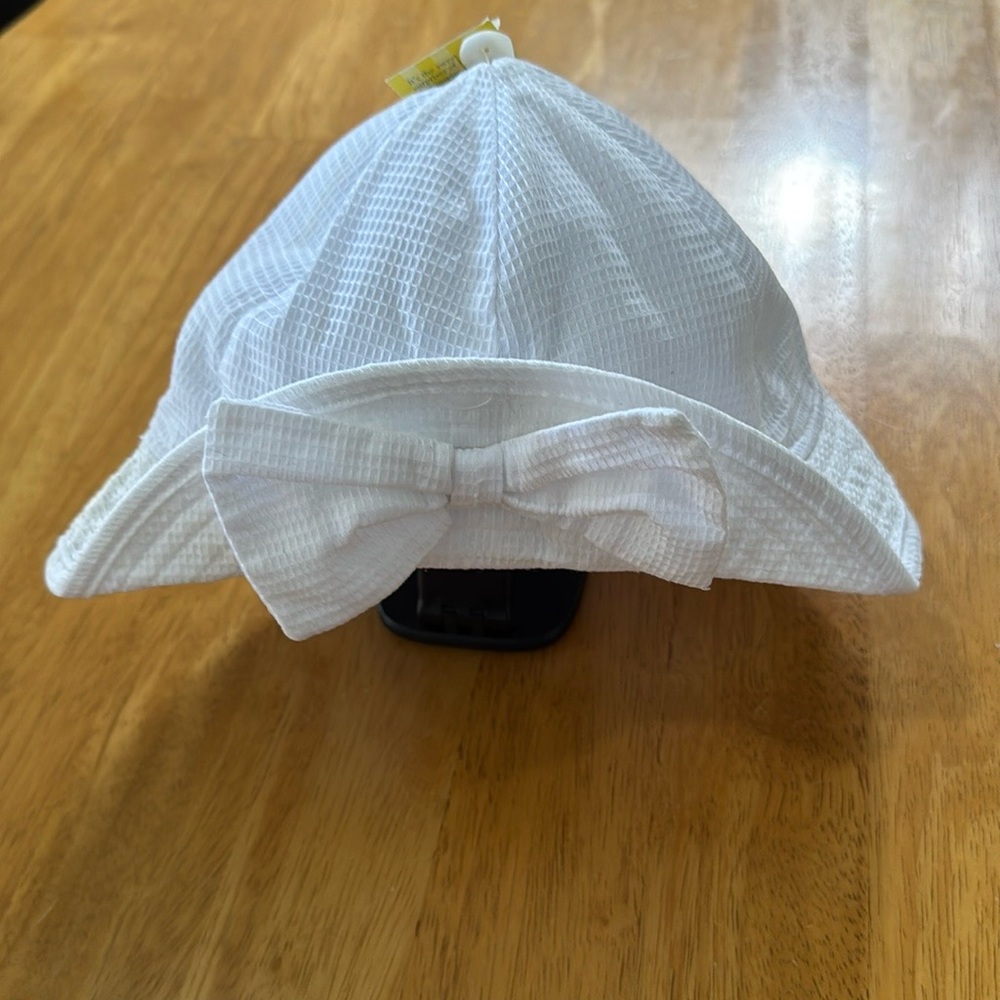 Vintage NWT White Kids Sun Hat with Bow Girl Infant Large Measurements in pics
